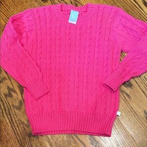 Bella Bliss girls crewneck cableknit hot pink sweater size 14 NEW